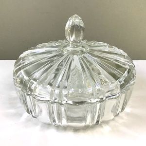 Vintage Anchor Hocking Old Cafe Clear Depression Glass Candy Dish with Lid 7”